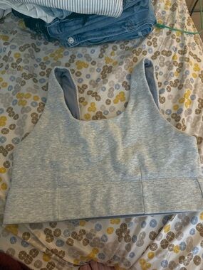 Fabletics Light Heather Grey Reversible Seamless Longline Sports Bra
